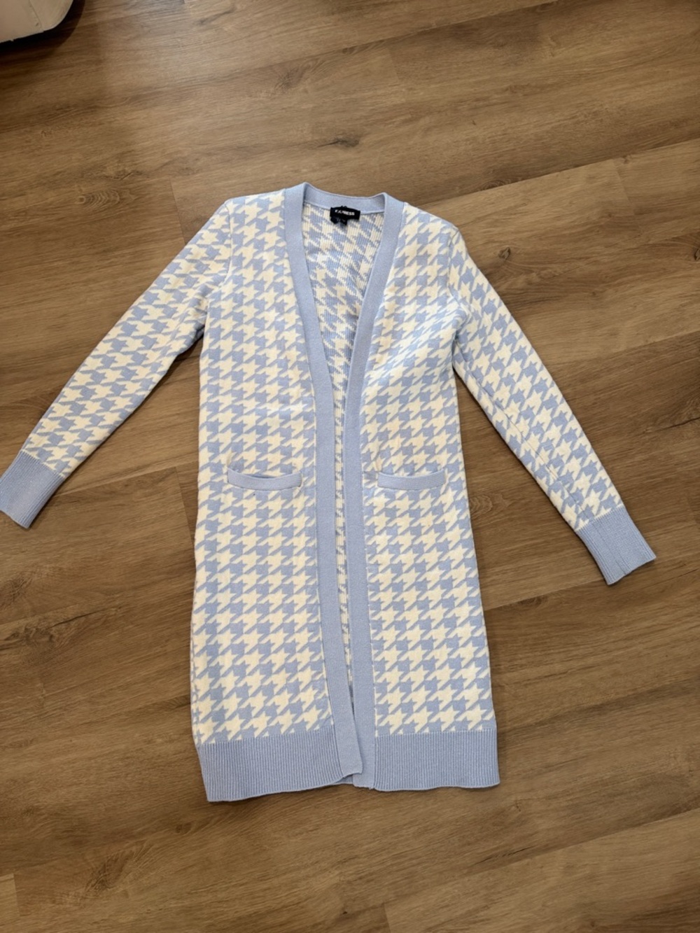 Express Blue and Cream Houndstooth Cardigan